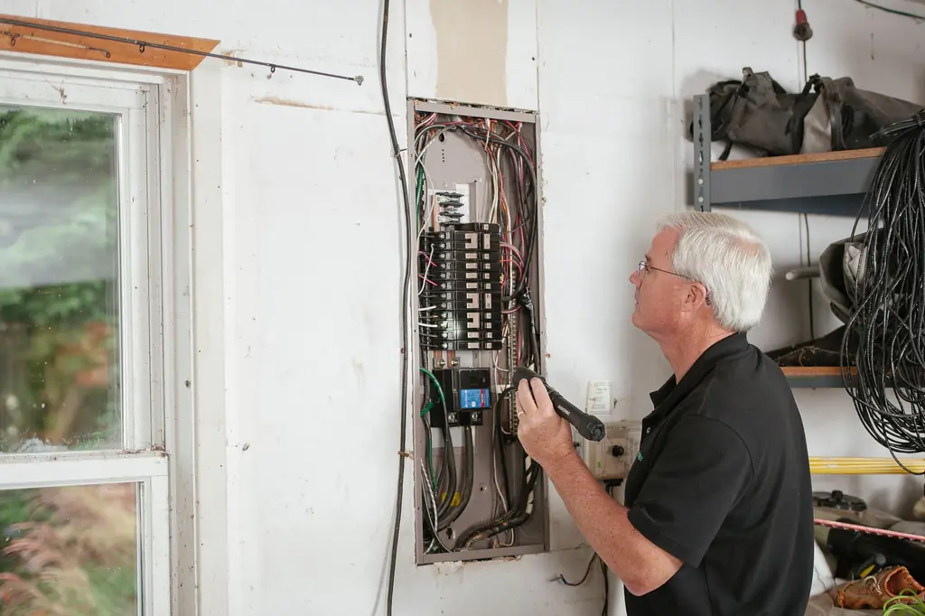 An electrician checking a home breaker panel